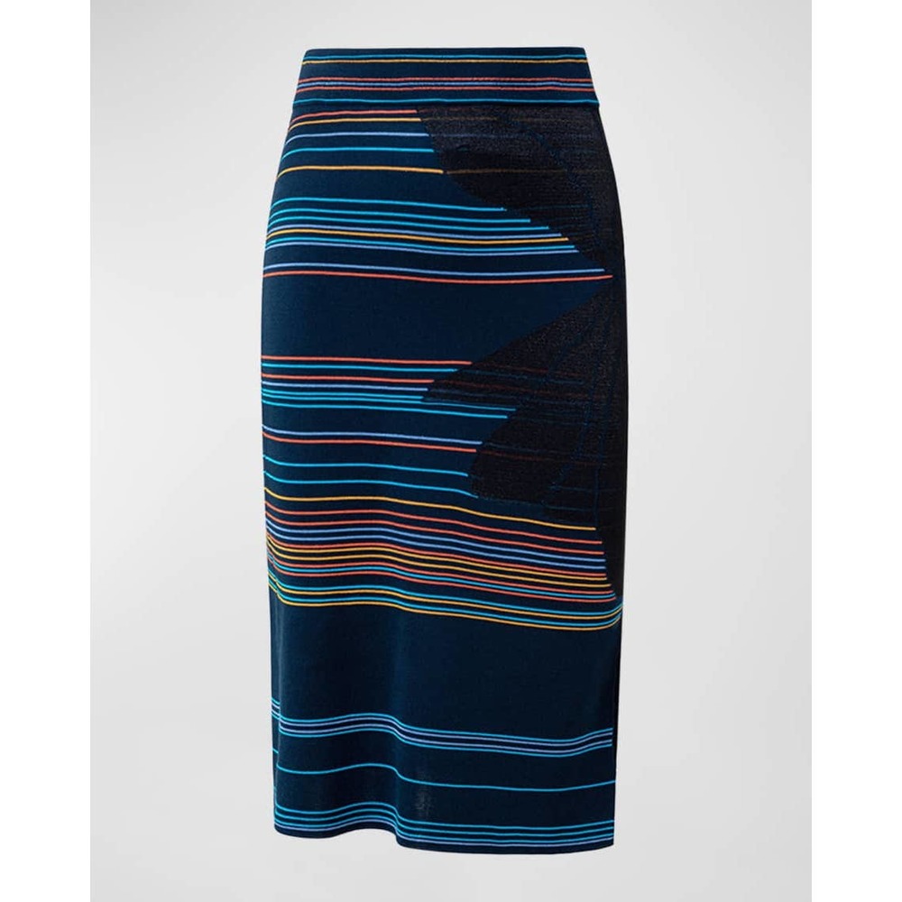 Akris Punto Matrix Flower Striped Knit Midi Skirt In Navy-Multi Size 6 NWT - Picture 3 of 12